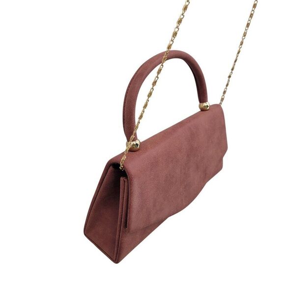 Pink Coral Vegan Leather Mini Top Handle Handbag Removeable Gold Crossbody Chain - Picture 5 of 10